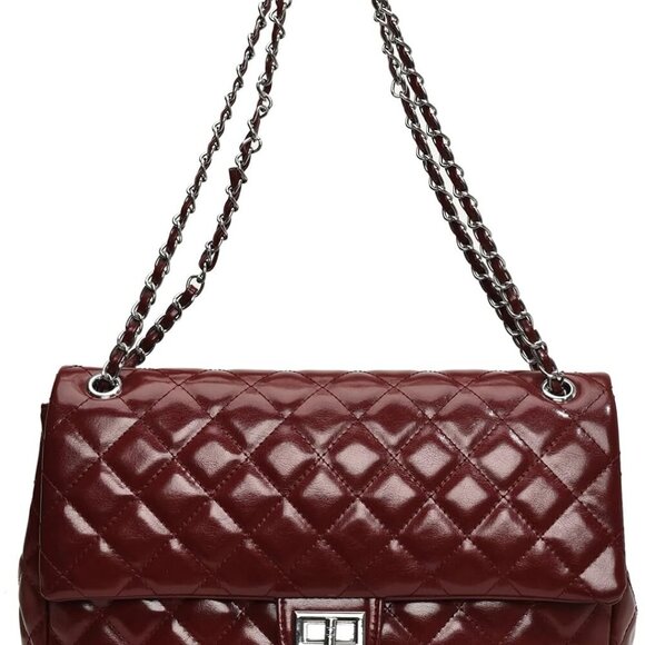 Crossbody Purses for Women Quilted Shoulder Bag Medium Chain Purse Trendy Ladies